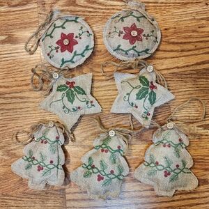 Rustic Plush Burlap Christmas Ornaments Set of 7 (Add to your Bundle!)